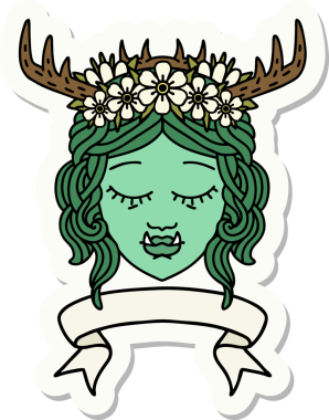 Bir insan tarafından çizilmiş afişi olan bir ork Druid karakterinin çıkartması