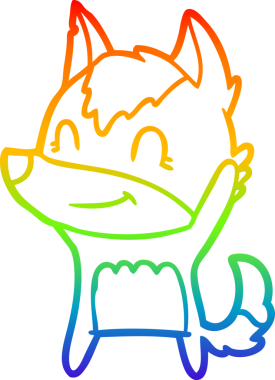 Gökkuşağı gradyan çizgisi. Bir insan tarafından çizilmiş dost bir kurt çizgi filmi.