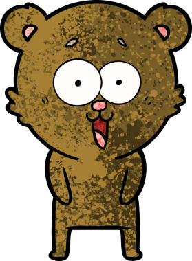 Bir insan tarafından çizilmiş gülen oyuncak ayı çizgi filmi.