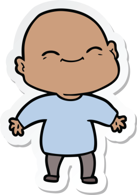 Bir insan tarafından çizilmiş mutlu, kel bir adamın çıkartması.