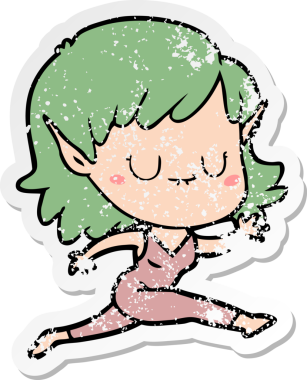 Bir insan tarafından çizilen mutlu bir elf kızının sıkıntılı çıkartması.