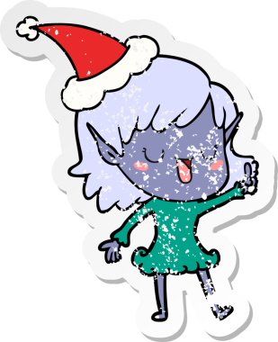 Bir insan tarafından çizilmiş Noel Baba şapkası takan bir elf kızı çizilmiş.