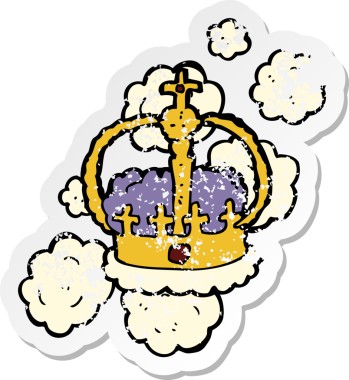 Bir insan tarafından çizilmiş bir karikatür taçının gerilimli retro etiketi