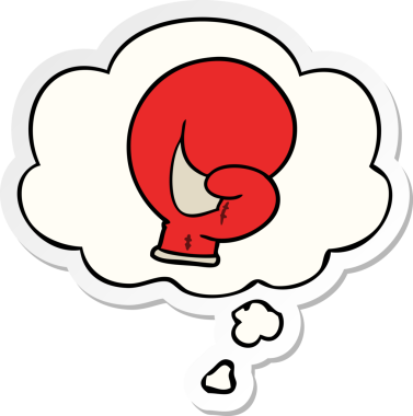 Düşünce baloncuklu boks eldiveni karikatürü bir insan tarafından çizilmiş.