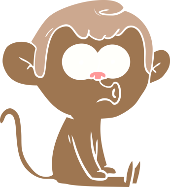 Bir insan tarafından çizilmiş düz renkli çizgi film öten maymun.