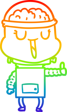 gökkuşağı gradyanı çizimi bir insan tarafından çizilmiş mutlu bir robot çizgi filmi.