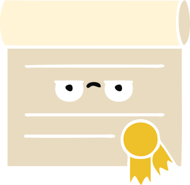 Bir insan tarafından çizilmiş bir sertifikanın düz renk retro karikatürü