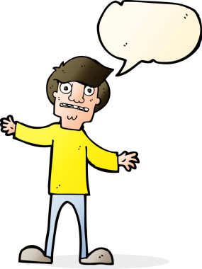 Bir insan tarafından çizilen konuşma baloncuğu ile bir adamı şaşırtan çizgi film.