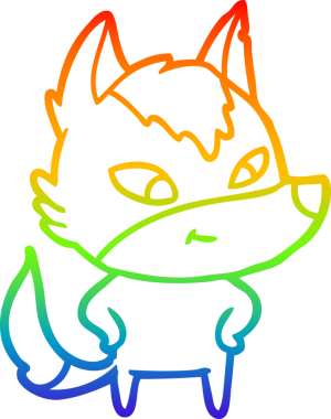 Gökkuşağı gradyan çizgisi. Bir insan tarafından çizilmiş dost bir kurt çizgi filmi.