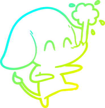 Bir insanın çizdiği suyu püskürten şirin bir filin soğuk eğimli çizgisi.