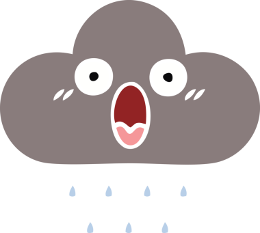 Bir insan tarafından çizilen fırtına bulutunun düz renkli retro karikatürü