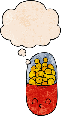 Bir insan tarafından çizilmiş grunge desenli düşünce baloncuklu çizgi film hapı.