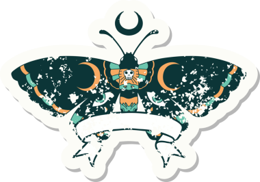 Bir insan tarafından çizilmiş güve dövmeli eski bir etiket.