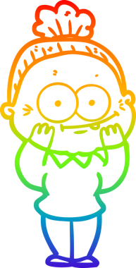 Gökkuşağı gradyan çizgi çizimi Bir insan tarafından çizilmiş mutlu yaşlı kadın