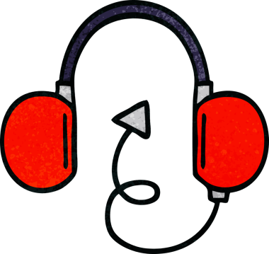 Bir insan tarafından çizilmiş eski bir kulaklığın retro grunge desen karikatürü