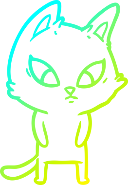 Bir insan tarafından çizilmiş kafası karışmış çizgi film kedisinin soğuk gradyan çizgisi.