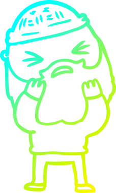 Bir insan tarafından çizilmiş sakallı bir çizgi film karakteri.