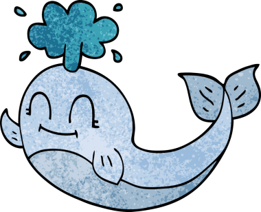 Bir insan tarafından çizilmiş mutlu bir balinanın karalaması.