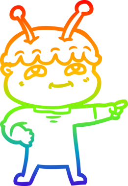 Gökkuşağı gradyan çizimi bir insan tarafından çizilmiş dost bir uzay adamının çizimi