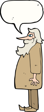 Bir insan tarafından çizilmiş konuşma balonlu sakallı yaşlı adam.