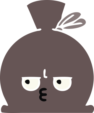 Bir insan tarafından çizilmiş bir çuvalın düz renkli retro karikatürü