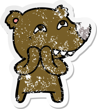 Bir insan tarafından çizilmiş dişleri gösteren bir çizgi film ayısının sıkıntılı çıkartması.