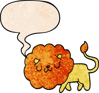 Konuşma baloncuğu olan çizgi film aslanı insan tarafından çizilmiş eski doku.