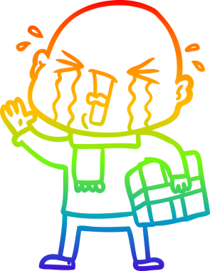 Bir insan tarafından çizilmiş ağlayan kel bir adamın çizgi çizimi.