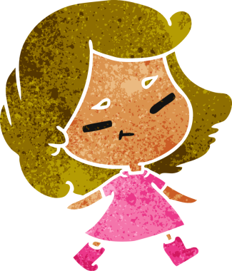 Bir insan tarafından çizilmiş sevimli bir kawai kızının eski çizgi film çizimi.