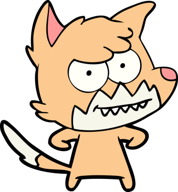 Bir insan tarafından çizilmiş sırıtan tilki çizgi filmi.