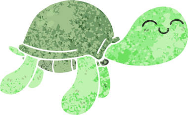 Retro illüstrasyon stili bir insan tarafından çizilmiş garip çizgi film kaplumbağası.