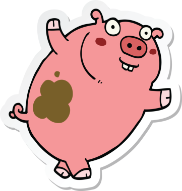 Bir insan tarafından çizilmiş komik bir domuzun çıkartması.