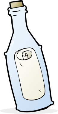 Şişede bir insan tarafından çizilmiş çizgi film mesajı.