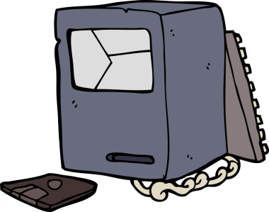 Bir insan tarafından çizilmiş kırık eski bir bilgisayar.