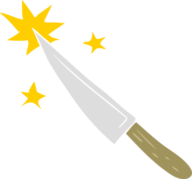 Düz renkli karikatür keskin mutfak bıçağı bir insan tarafından çizilmiş.