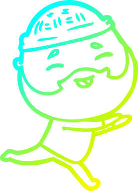 Bir insan tarafından çizilmiş, mutlu, sakallı, çizgi film karakteri.