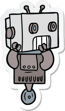 Bir insan tarafından çizilmiş robot karikatür çıkartması.