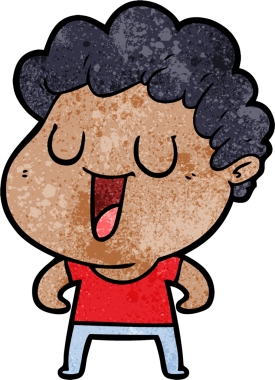 Bir insan tarafından çizilmiş gülen karikatür adam.