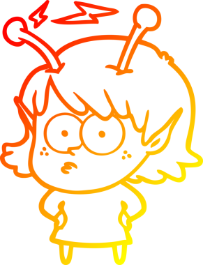 Bir insan tarafından çizilmiş bir uzaylı kız çizgi çizimi.