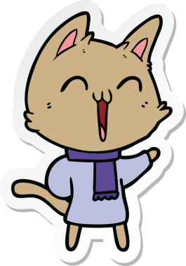 Bir insan tarafından çizilmiş mutlu çizgi film kedisinin çıkartması.