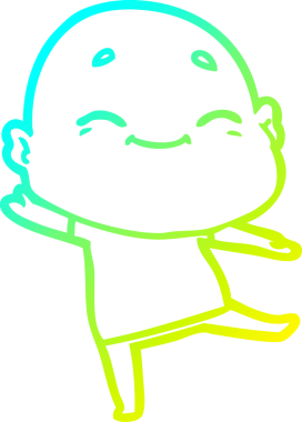 Bir insan tarafından çizilmiş, mutlu, kel bir adamın çizdiği soğuk çizgi.