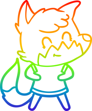 Gökkuşağı gradyan çizgi çizimi bir insan tarafından çizilmiş, dost bir tilki.