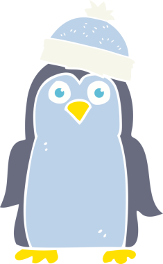 Bir insan tarafından çizilen düz renkli penguen çizimi