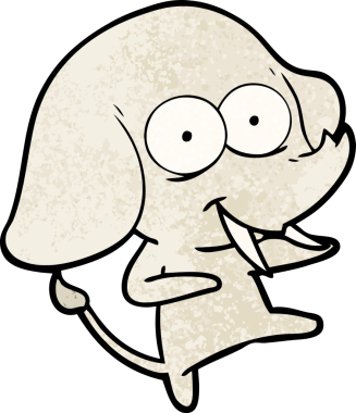 Bir insan tarafından çizilmiş mutlu bir fil.