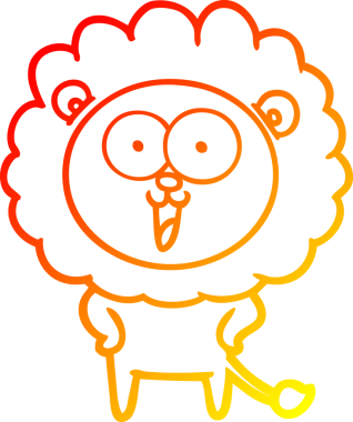 Bir insan tarafından çizilmiş mutlu çizgi film aslanının sıcak çizgi çizimi