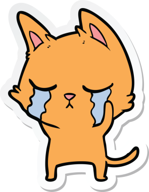 Bir insan tarafından çizilmiş ağlayan çizgi film kedisinin çıkartması.