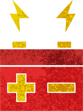 Bir insan tarafından çizilmiş elektrik bataryasının retro çizim tarzı karikatürü