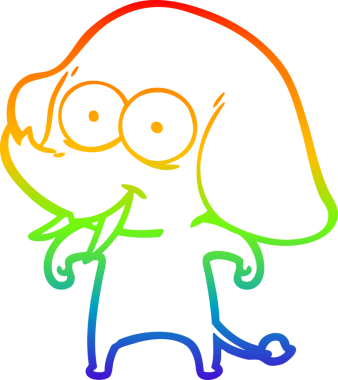 Gökkuşağı gradyanı çizimi bir insan tarafından çizilmiş mutlu bir filin çizimi