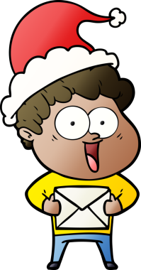 Noel Baba şapkası giyen mutlu bir adamın insan tarafından çizilmiş el çizimi karikatürü.