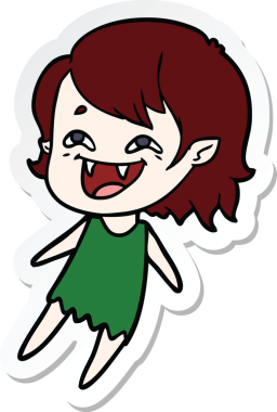 Bir insan tarafından çizilmiş, gülen vampir bir kızın çıkartması.